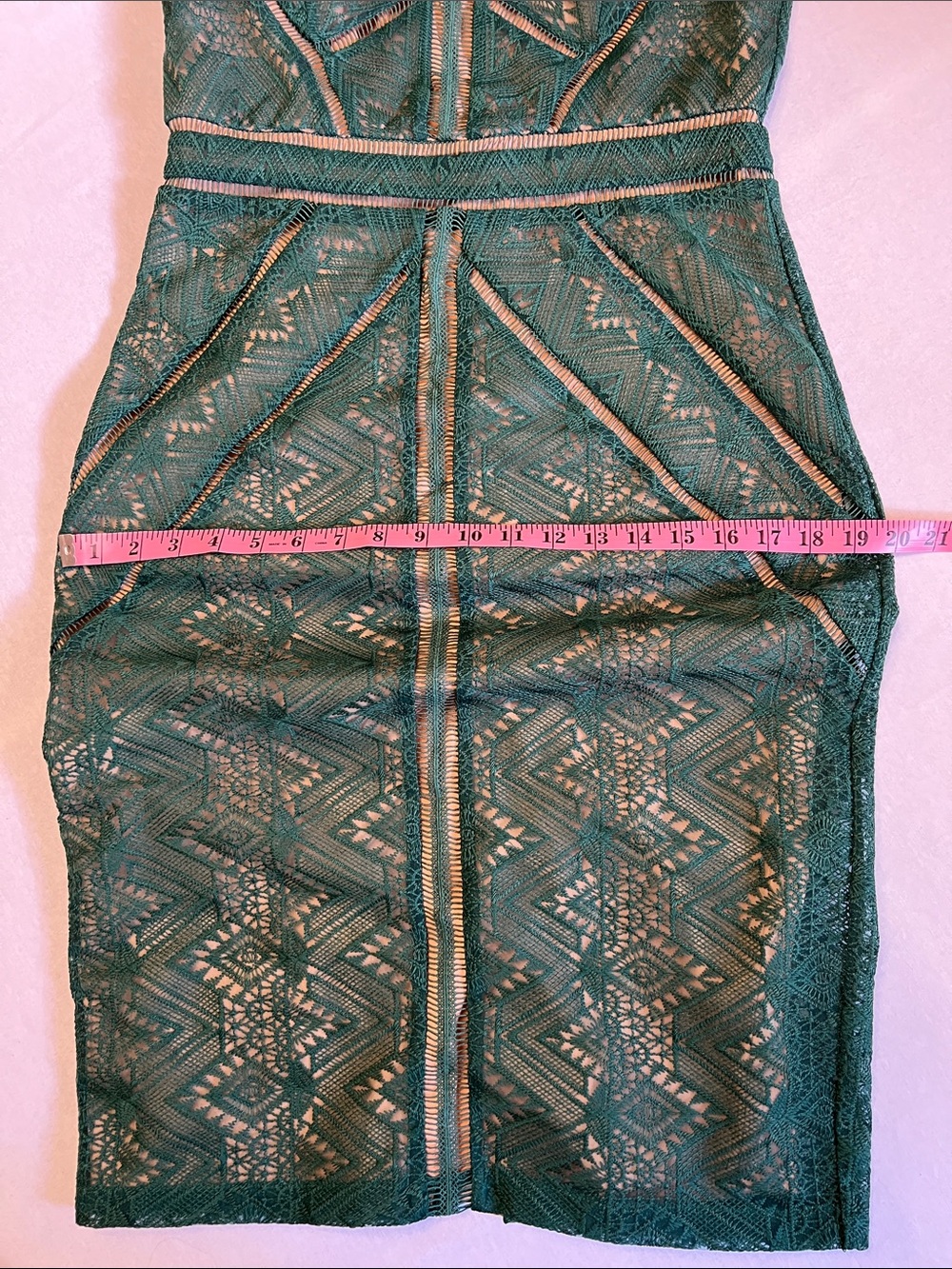 Bardot Eve Dark Green Sheer Crochet Lace Illusion Sleeveless Sheath Midi Dress 8 - Picture 15 of 16